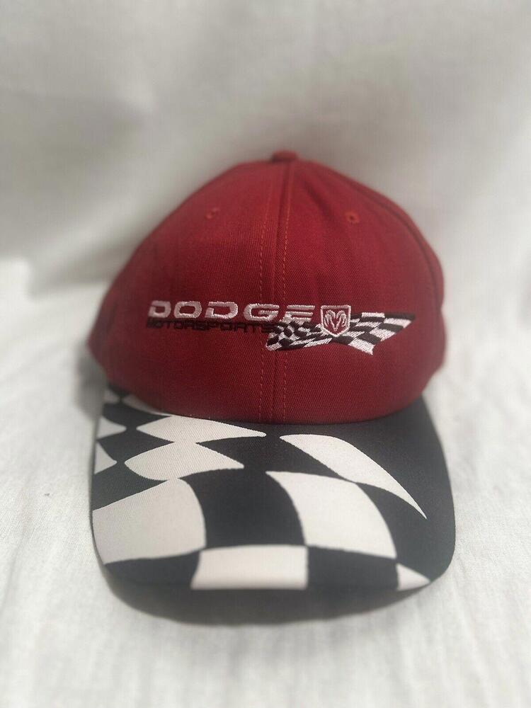Vintage 1990s Red Dodge Motorsports Checkered Snapback Hat